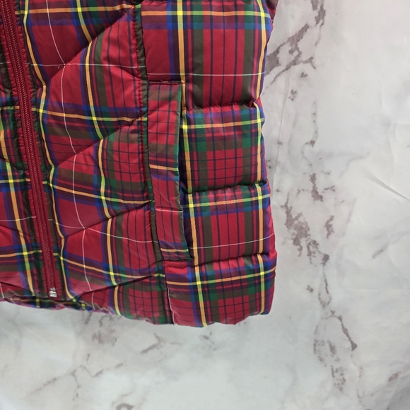 Lands End Vest Women XS Red Plaid Down Puffer Insulated Quilted Goose Yellow - Picture 4 of 9